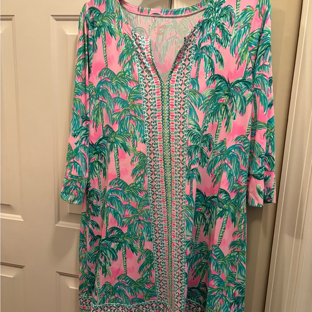Lilly Pulitzer Pink and Green Leaf Print Dress